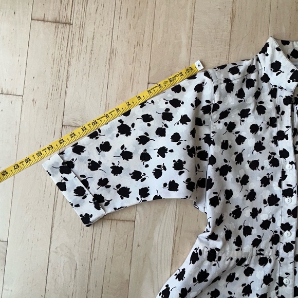 Vintage 70s 80s Petites by Willi Cotton Shirtwaist Dress Black/Ivory Floral Sz 8 - Picture 7 of 15